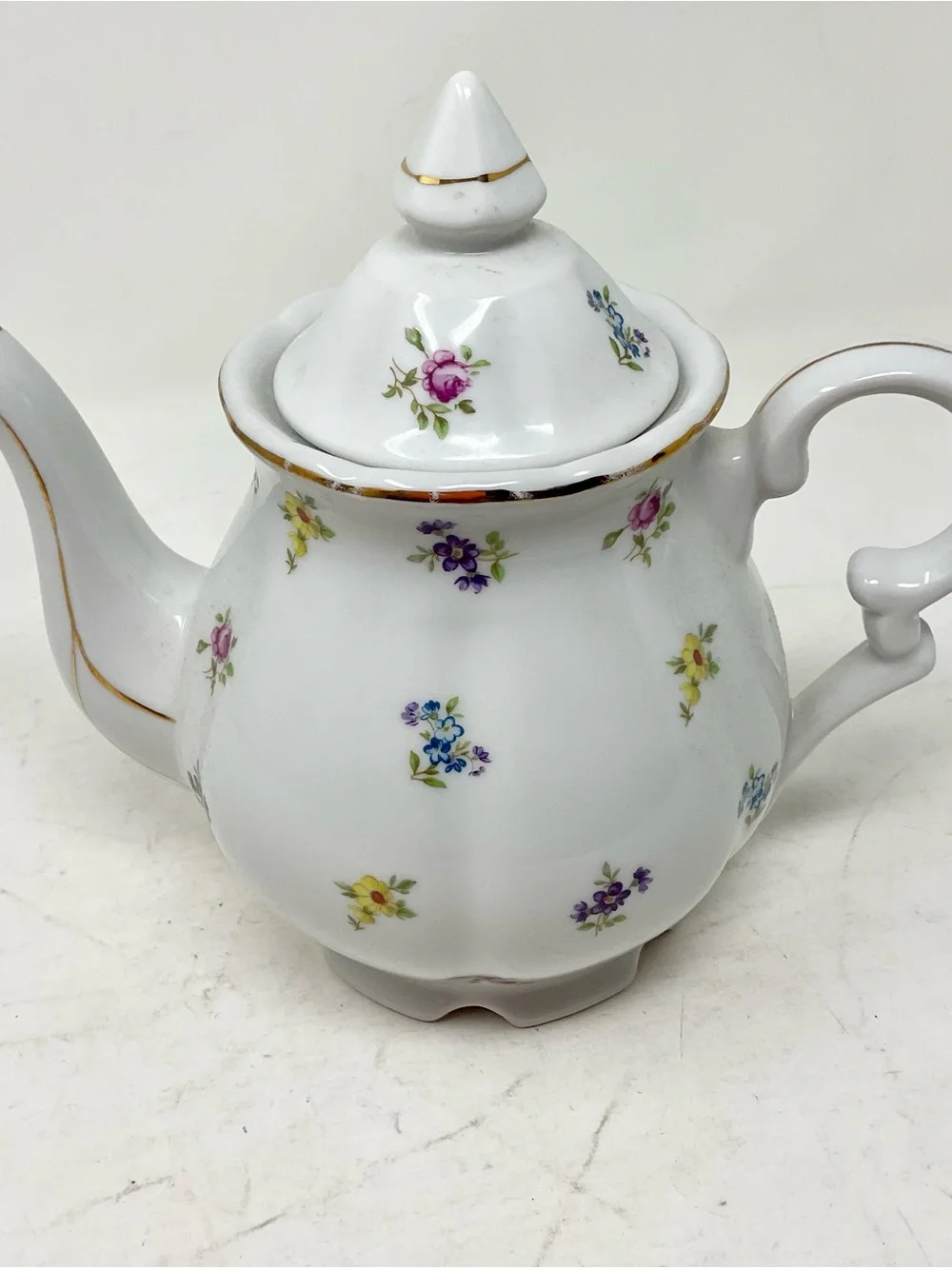 Porcelain Floral Teapot with Gold Trim